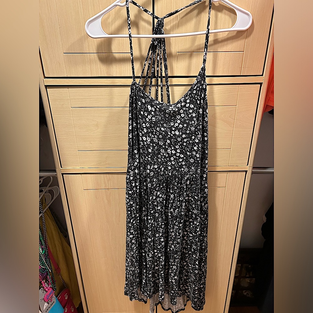 Black dress with white flower print